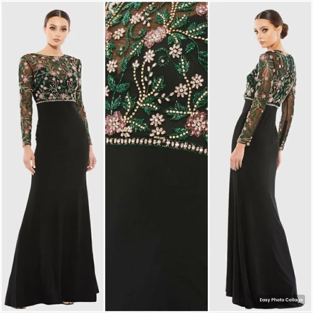 Mac Duggal 67870 Womens BEADED ILLUSION HIGH NECK TRUMPET GOWN